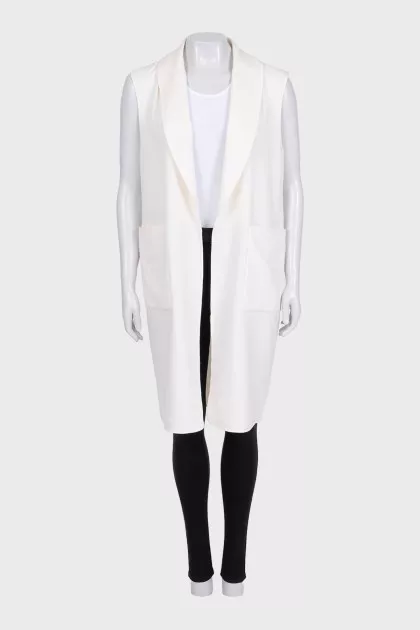 Long wool vest with patch pockets
