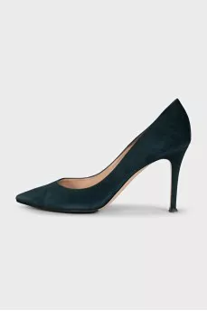 Dark green suede pumps