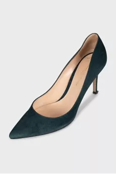 Dark green suede pumps