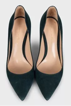 Dark green suede pumps