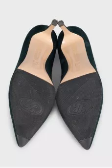 Dark green suede pumps