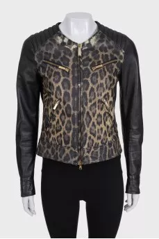 Animal print leather jacket