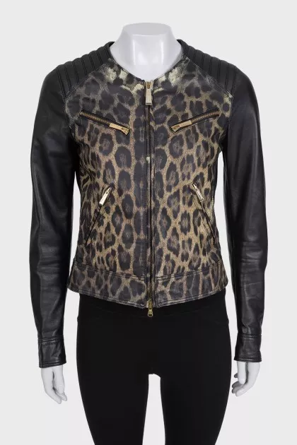 Animal print leather jacket