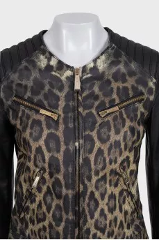 Animal print leather jacket