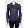 Fitted blue leather jacket