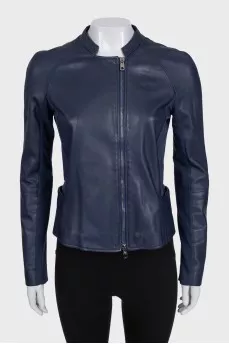 Fitted blue leather jacket