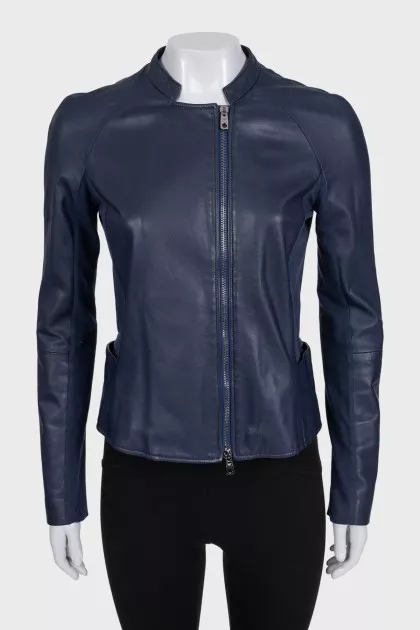 Fitted blue leather jacket