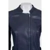 Fitted blue leather jacket