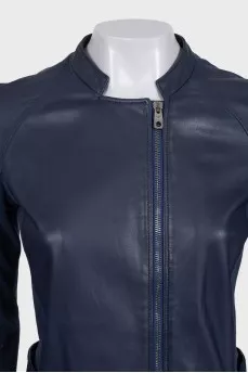 Fitted blue leather jacket