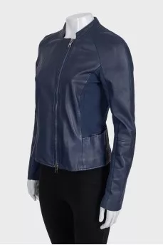 Fitted blue leather jacket