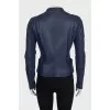 Fitted blue leather jacket