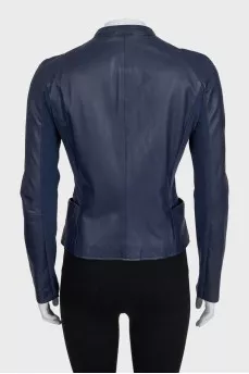 Fitted blue leather jacket
