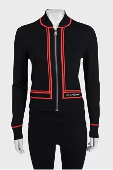 Black zip-up cardigan with tag