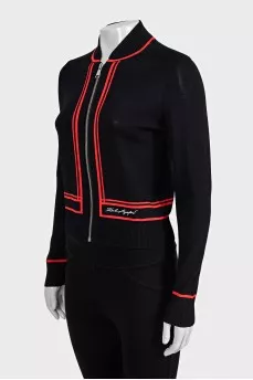 Black zip-up cardigan with tag