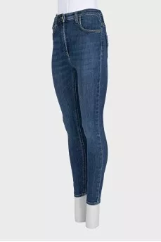 Slim-fit blue jeans with a high waist