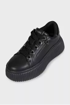 Black leather sneakers with a chunky sole