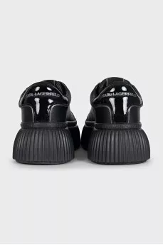 Black leather sneakers with a chunky sole
