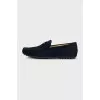 Men's blue suede loafers with logo