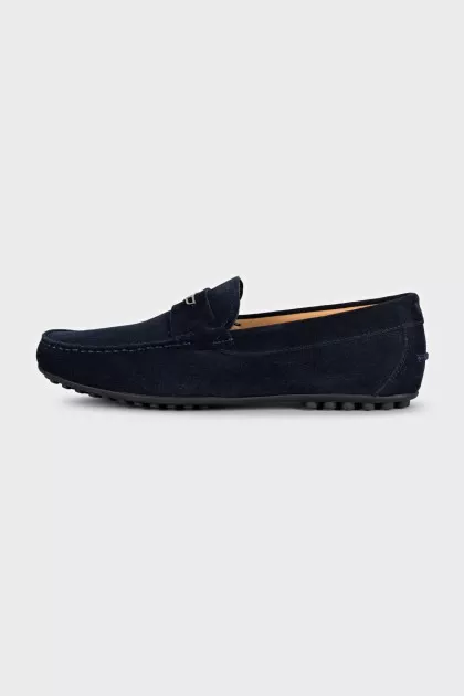 Men's blue suede loafers with logo