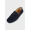 Men's blue suede loafers with logo