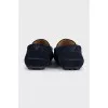 Men's blue suede loafers with logo