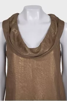 Блестящая коричневая блуза с круглым вырезом