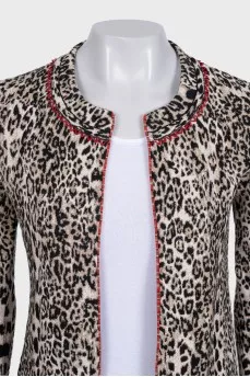 Beige printed cardigan with no fastening