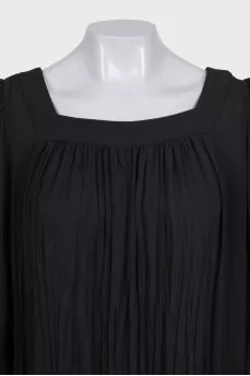 Black pleated dress with long sleeves