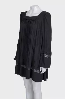 Black pleated dress with long sleeves