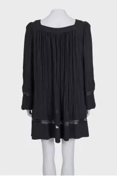 Black pleated dress with long sleeves