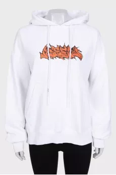 White hoodie with a printed hood