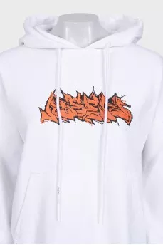 White hoodie with a printed hood