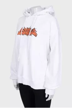 White hoodie with a printed hood