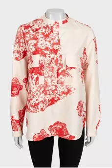 Beige silk blouse with print
