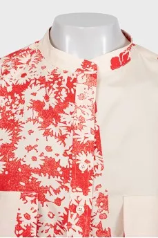 Beige silk blouse with print