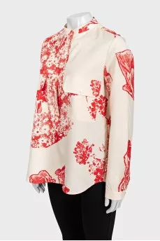 Beige silk blouse with print