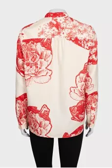 Beige silk blouse with print