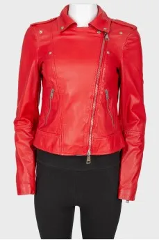 Red leather jacket with silver fittings