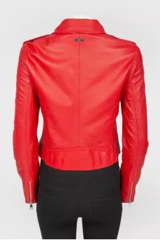 Red leather jacket with silver fittings