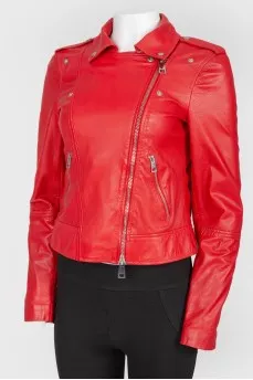 Red leather jacket with silver fittings