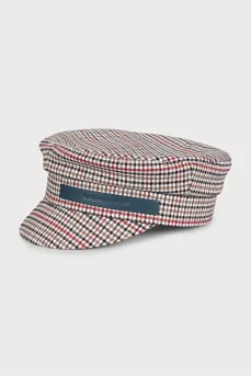 Checkered cap with leather logo