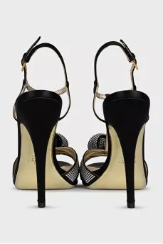 Black textile sandals with rhinestones
