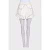 Beige suit with shorts decorated with perforations