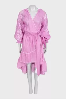 Fitted wrap dress decorated with embroidery