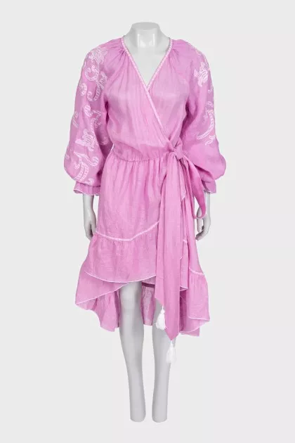 Fitted wrap dress decorated with embroidery