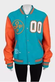 Blue bomber jacket with embroidery