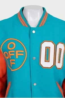 Blue bomber jacket with embroidery