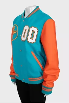 Blue bomber jacket with embroidery