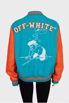 Blue bomber jacket with embroidery