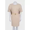 Beige fitted dress with silk inserts